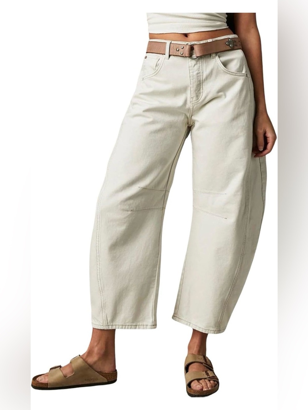 Womens Stretchy Mid Rise Barrel Jeans